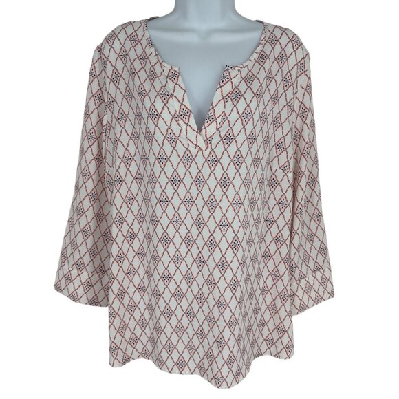 41 Hawthorne Womens Loose-Fit 3/4 Roll-Tab Sleeves V-Neckline Blouse Size XL - Picture 1 of 11
